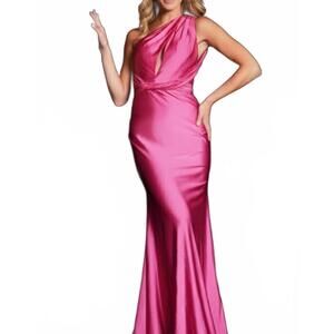 NEW JVN one-shoulder fitted gown in hot pink